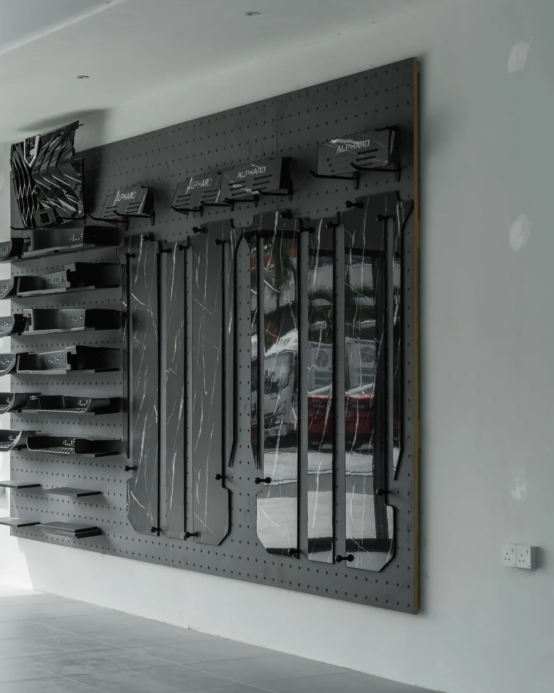 Car parts on display