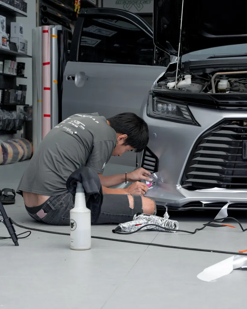 Film being worked around the front bumper